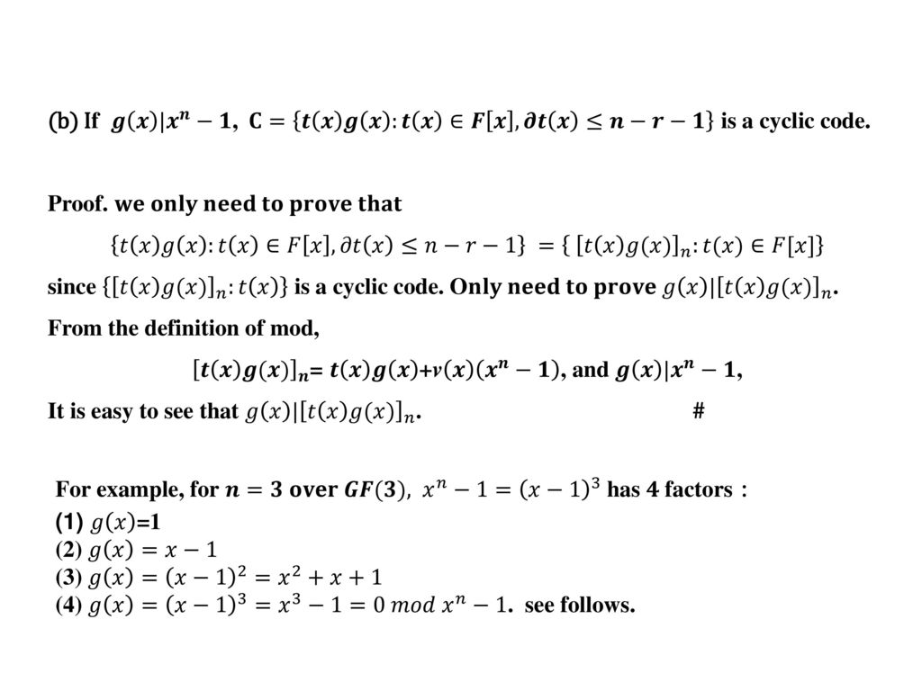 Cyclic Codes 1 Definition Linear Ppt Download