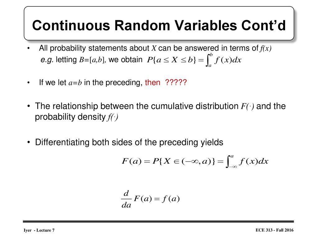 Continuous Random Variables Cont’d
