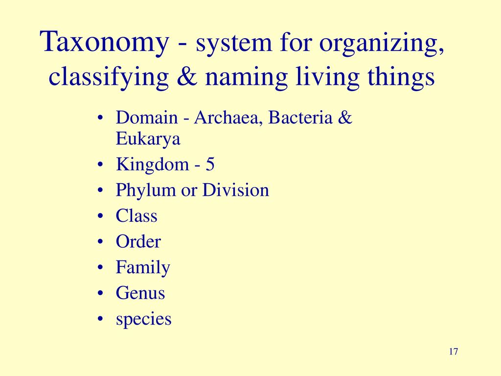 Taxonomy - system for organizing, classifying & naming living things