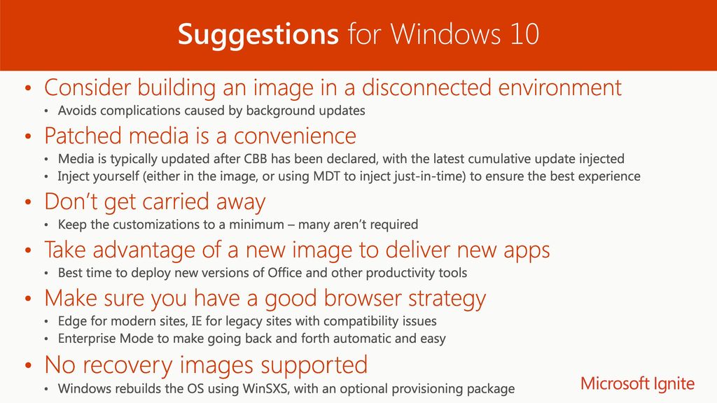 Suggestions for Windows 10