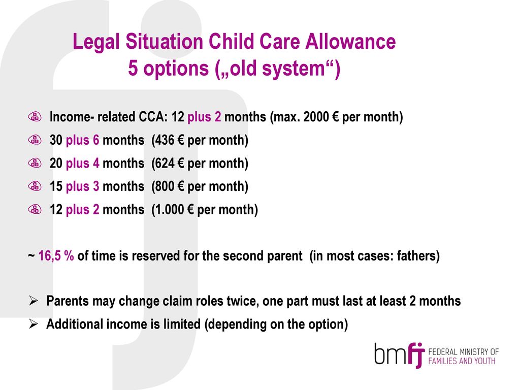 Legal Situation Child Care Allowance 5 options („old system )