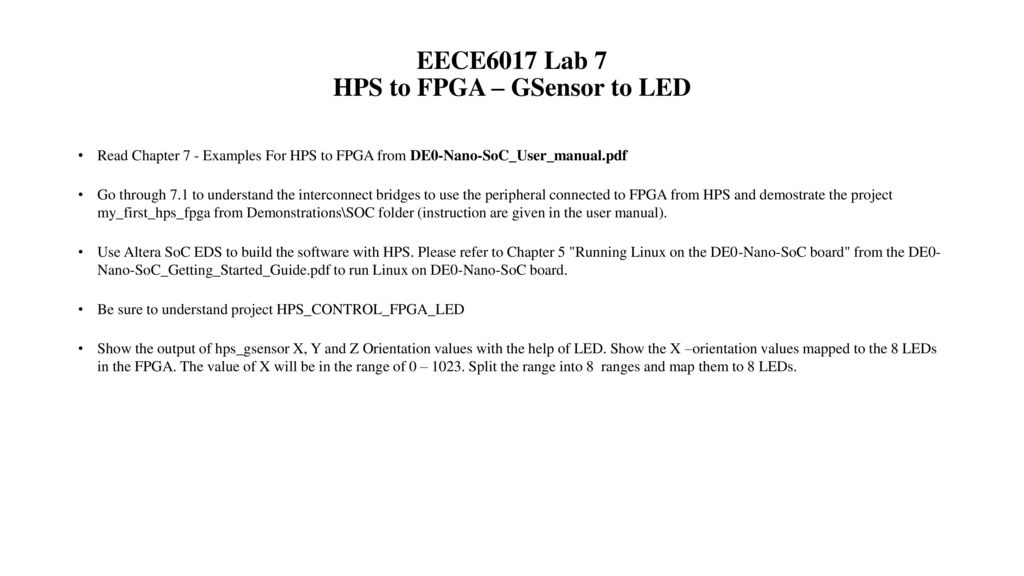 Eece6017 Lab 7 Hps To Fpga Gsensor To Led Ppt Download