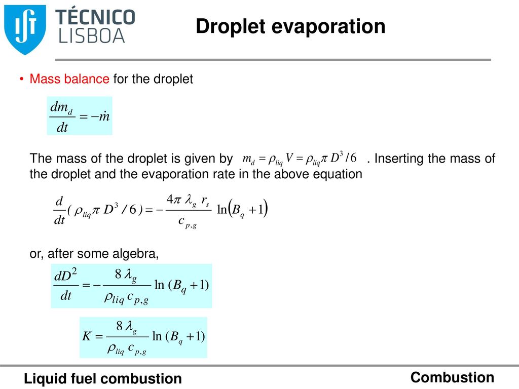 Droplet evaporation Liquid fuel combustion