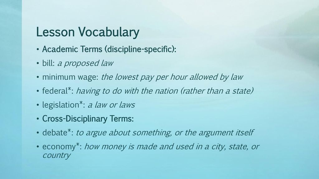 Lesson Vocabulary Academic Terms (discipline-specific):