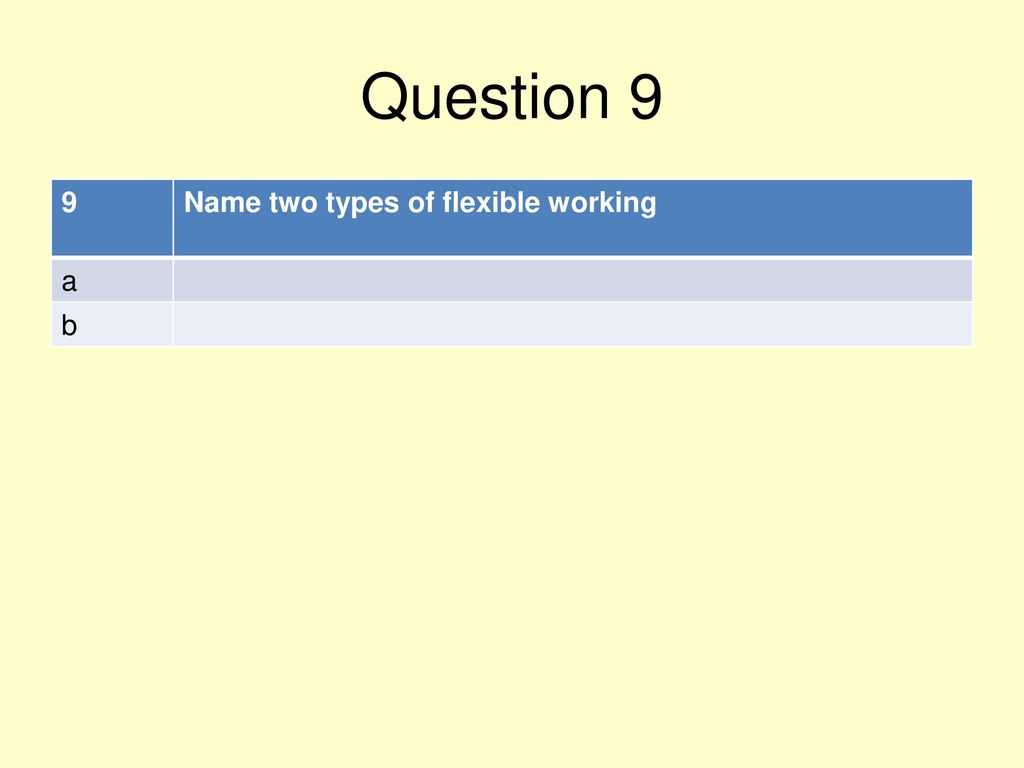 Question 9 9 Name two types of flexible working a b
