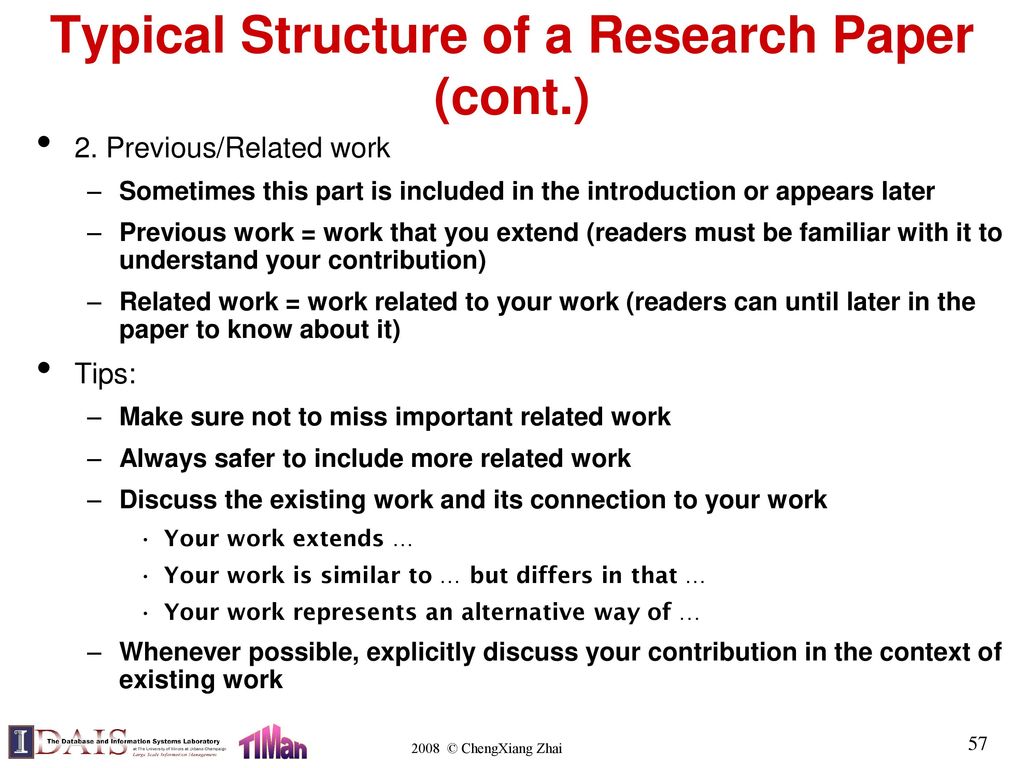 Typical Structure of a Research Paper (cont.)