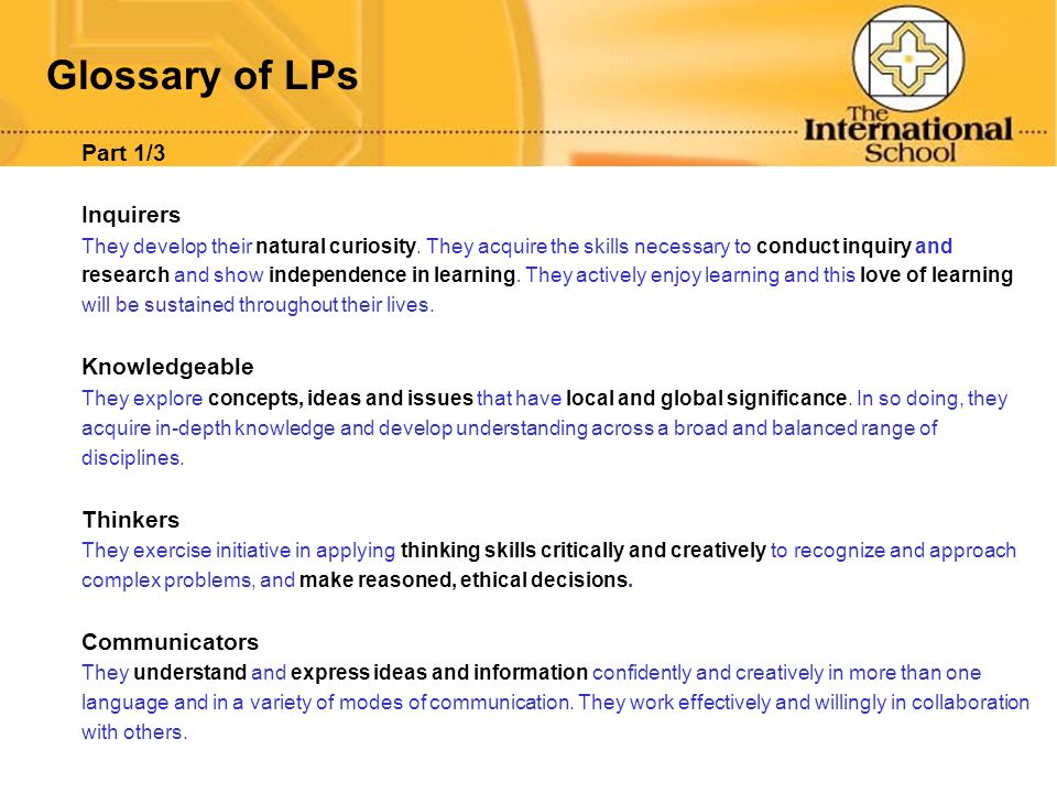 Glossary of LPs Part 1/3 Inquirers Knowledgeable Thinkers