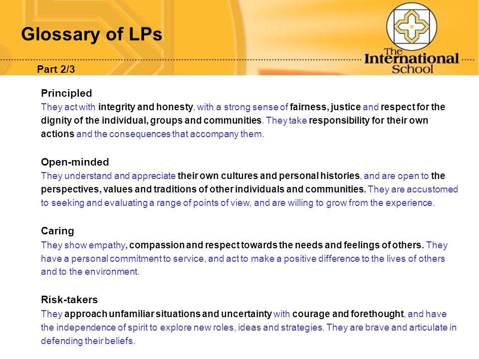 Glossary of LPs Part 2/3 Principled Open-minded Caring Risk-takers