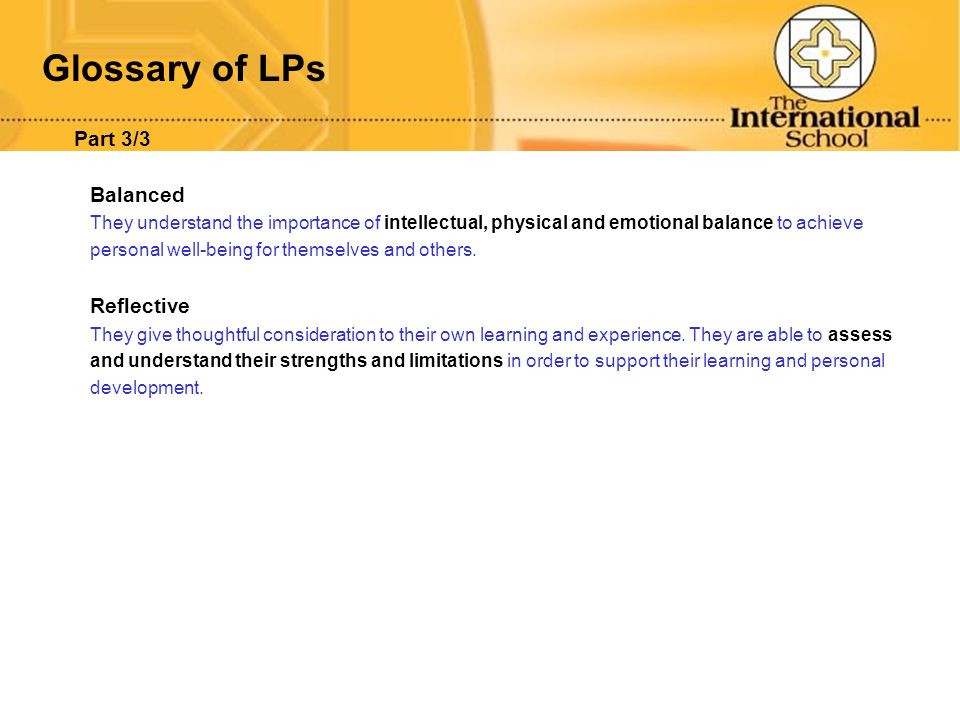 Glossary of LPs Part 3/3 Balanced Reflective