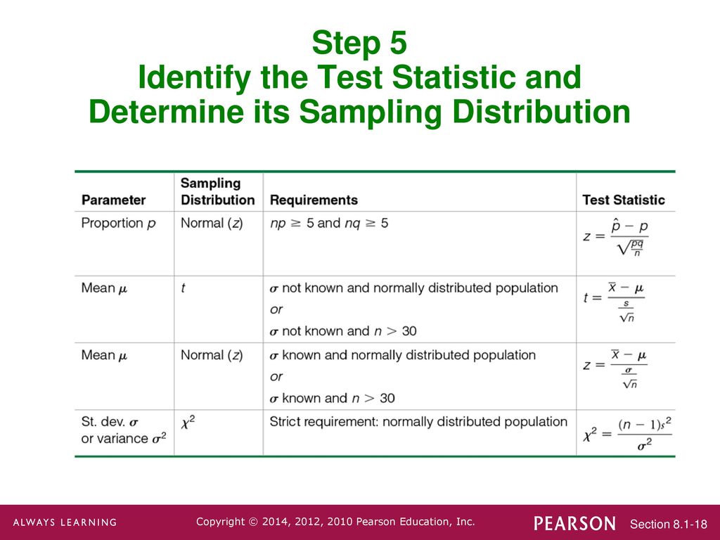 Step 5 Identify the Test Statistic and Determine its Sampling Distribution