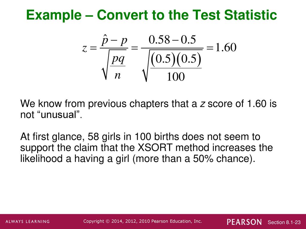 Example – Convert to the Test Statistic