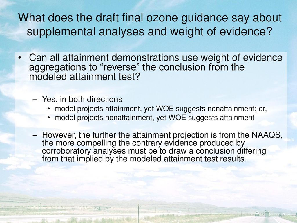What does the draft final ozone guidance say about supplemental analyses and weight of evidence