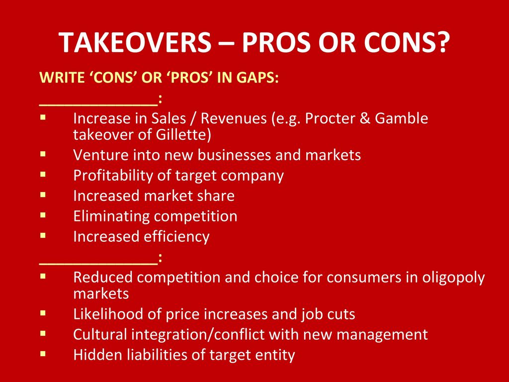 TAKEOVERS – PROS OR CONS