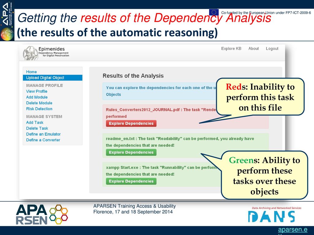 Getting the results of the Dependency Analysis (the results of the automatic reasoning)