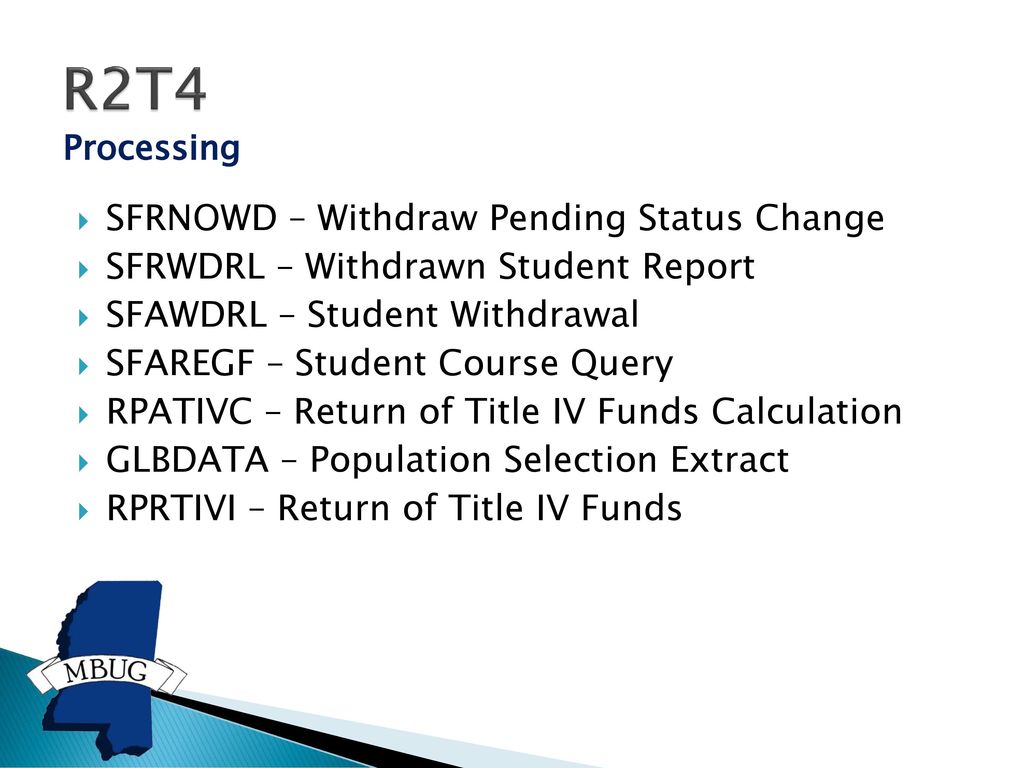 R2T4 SFRNOWD – Withdraw Pending Status Change