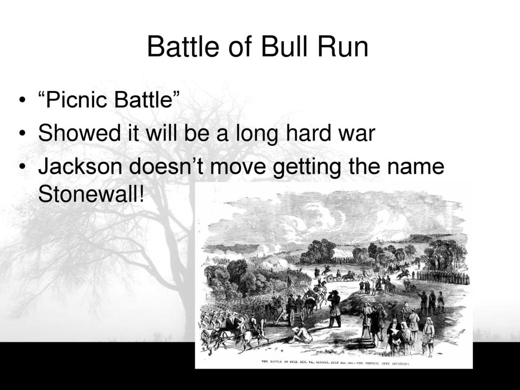 Battle of Bull Run Picnic Battle Showed it will be a long hard war