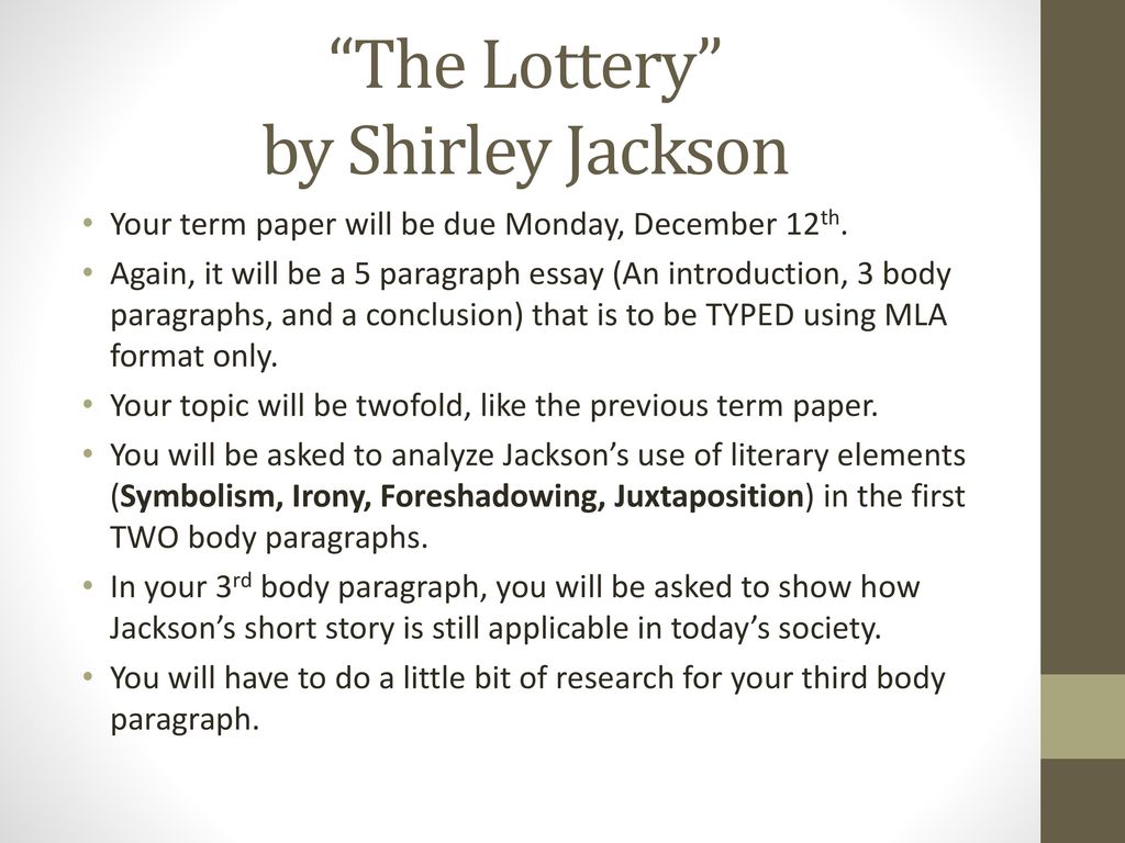 Реферат: Lottery Essay Research Paper Shirley Jackson