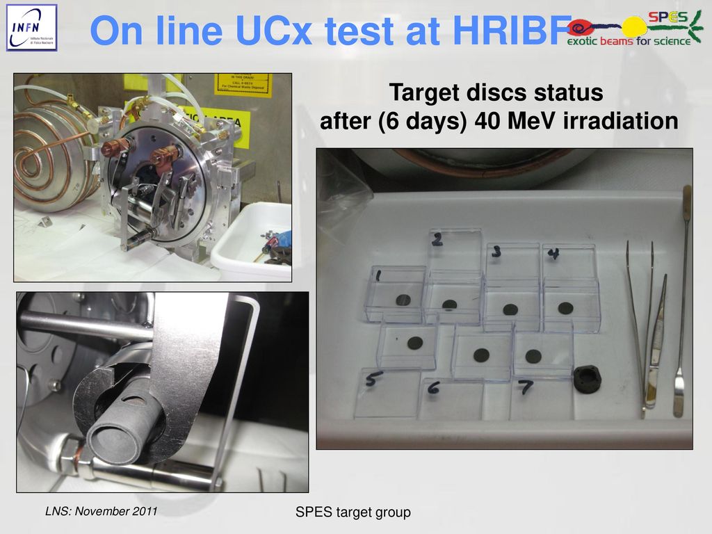 On line UCx test at HRIBF after (6 days) 40 MeV irradiation