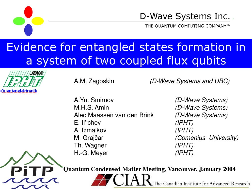 D-Wave Systems Inc. D-Wave Systems Inc. THE QUANTUM COMPUTING COMPANYTM. A.M. Zagoskin (D-Wave Systems and UBC)
