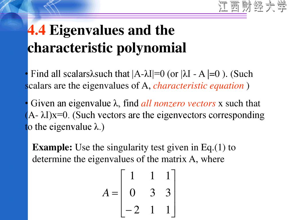 4.4 Eigenvalues and the characteristic polynomial