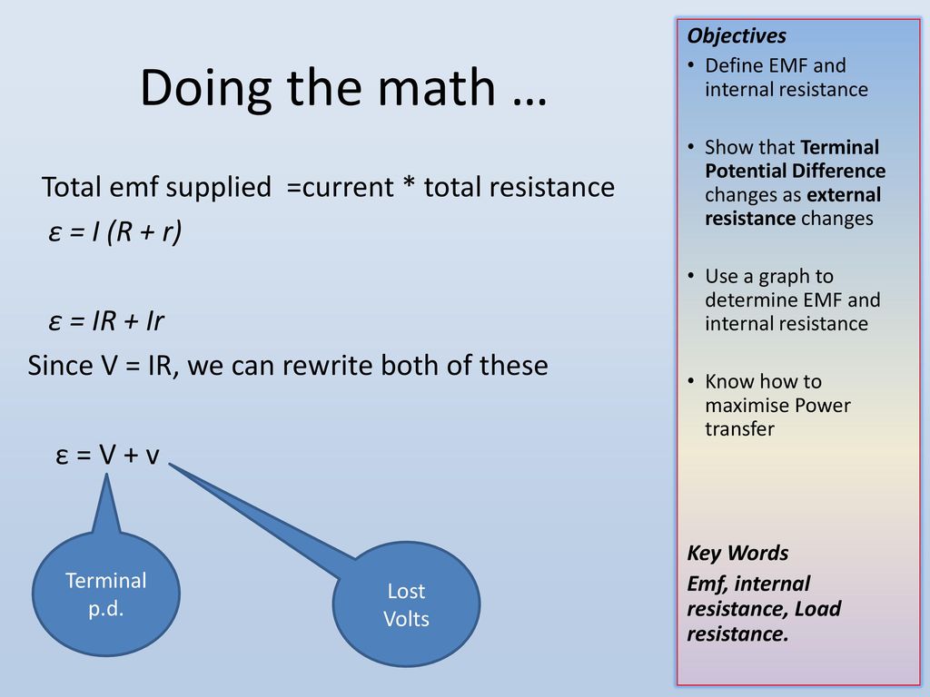 Internal Resistance And The Emf Of A Cell Ppt Download