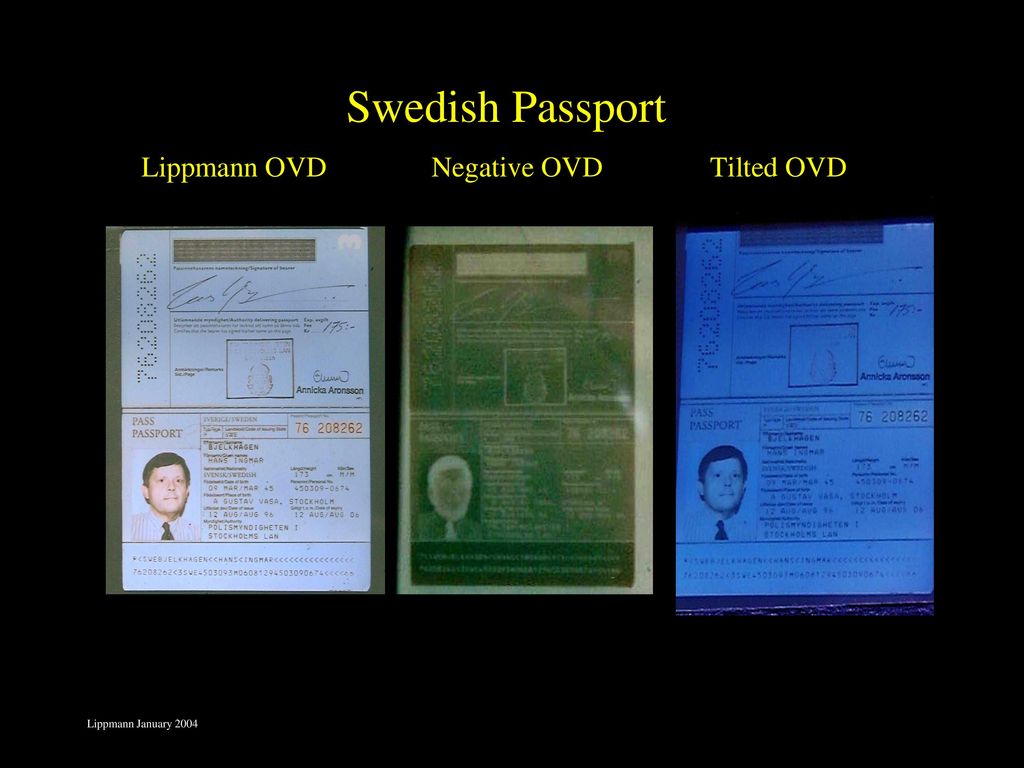 Swedish Passport Lippmann OVD Negative OVD Tilted OVD