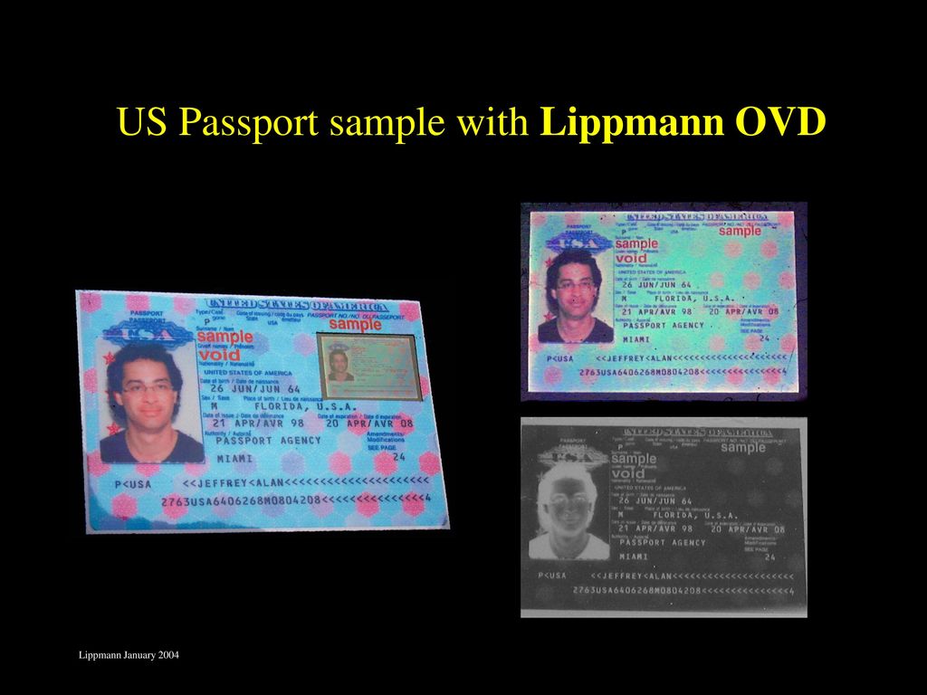 US Passport sample with Lippmann OVD