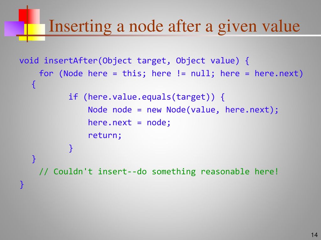 Inserting a node after a given value