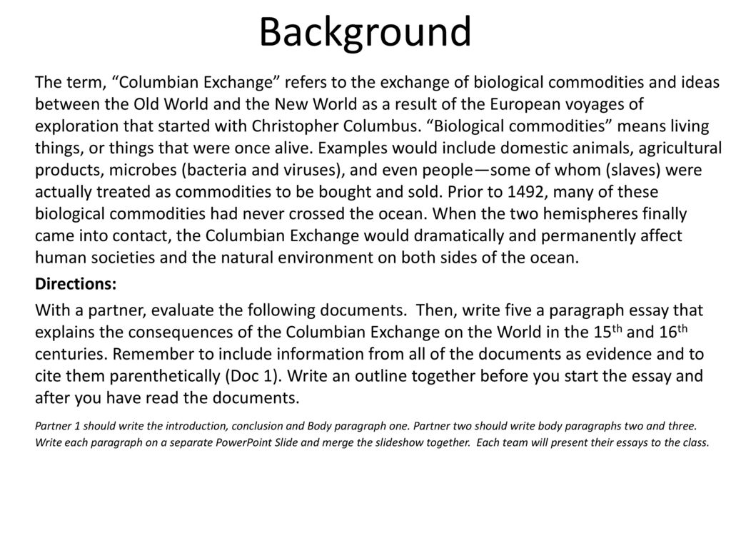 columbian exchange essay outline