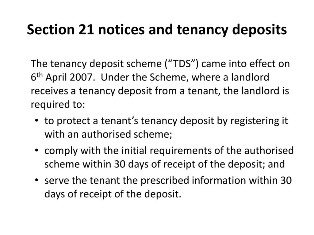 Section 21 notices and tenancy deposits