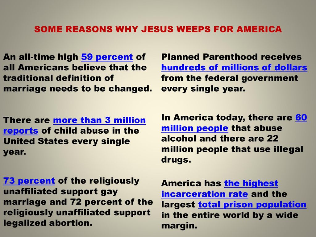 SOME REASONS WHY JESUS WEEPS FOR AMERICA