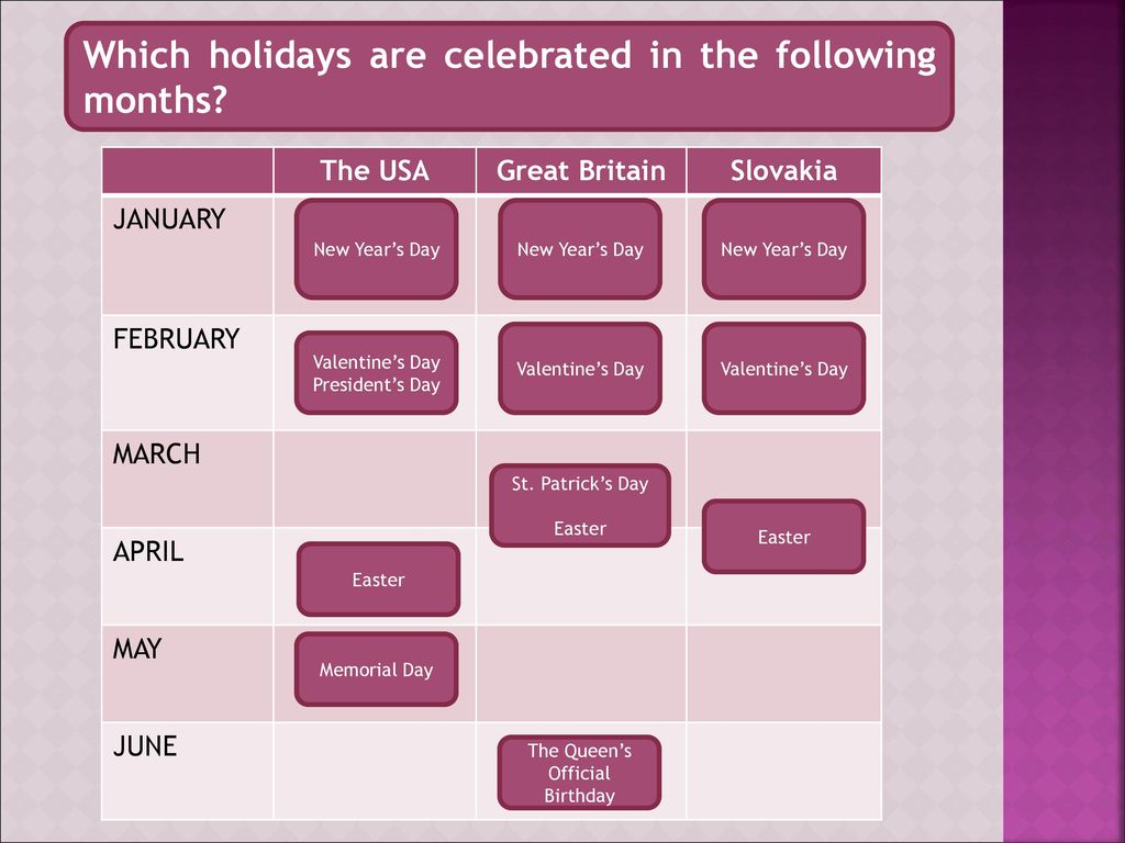 Holidays there are eight public holidays составьте план