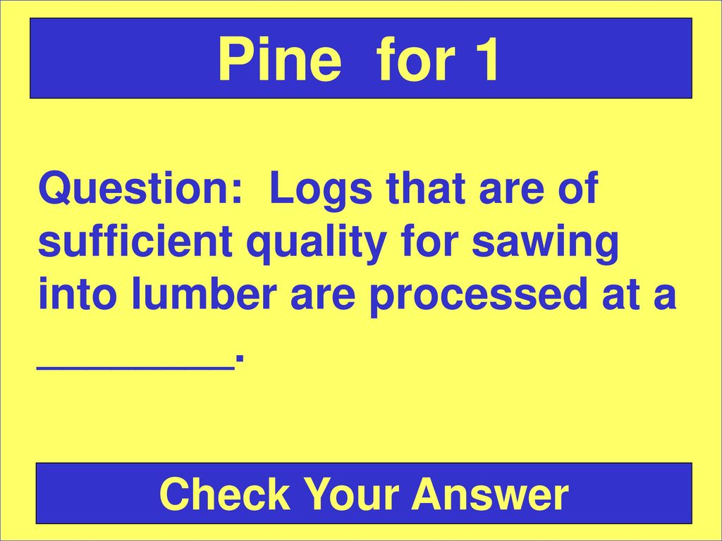 Pine for 1 Question: Logs that are of sufficient quality for sawing into lumber are processed at a ________.