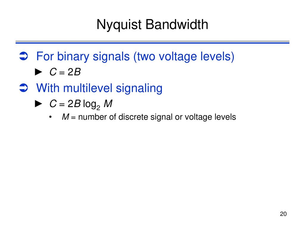Nyquist Bandwidth For binary signals (two voltage levels)
