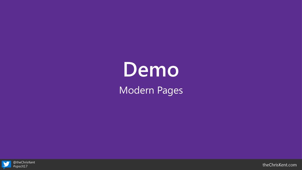 Demo Modern Pages. Very briefly showed off a Communications Site and a Modern Team Site.