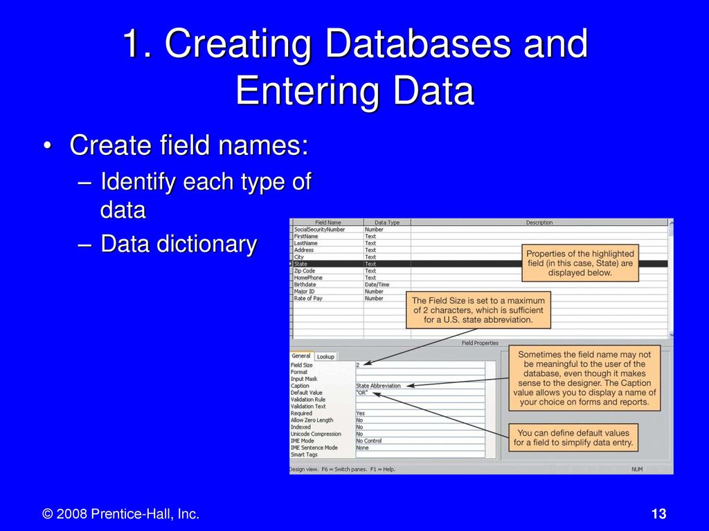 1. Creating Databases and Entering Data