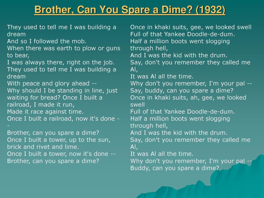 Brother Can You Spare A Dime Meaning The Halftime Show Between The Wars The Depression Ppt Download