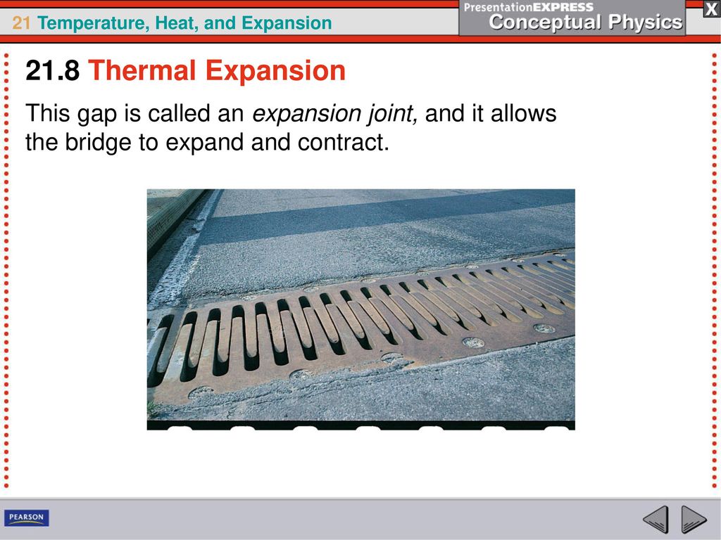 21.8 Thermal Expansion This gap is called an expansion joint, and it allows the bridge to expand and contract.