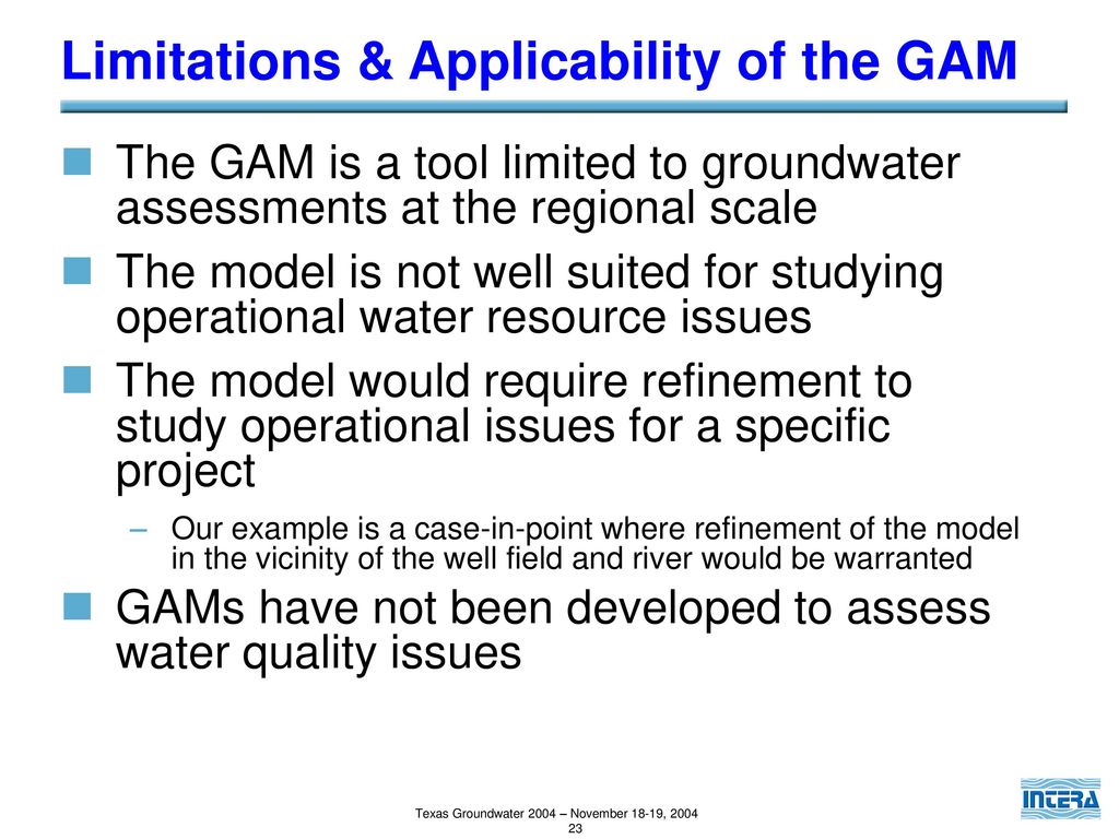 Limitations & Applicability of the GAM