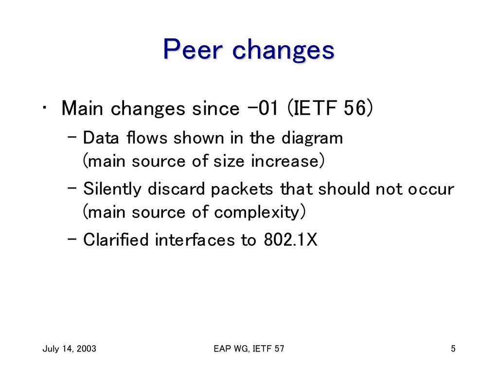 Peer changes Main changes since –01 (IETF 56)