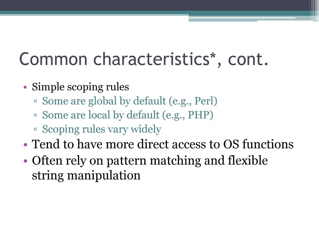 Scripting languages info derived largely from programming language