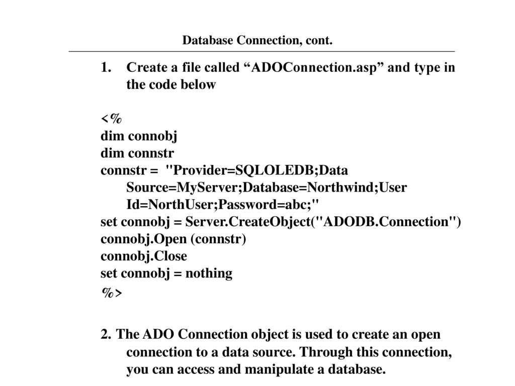 Working with database in asp ppt download