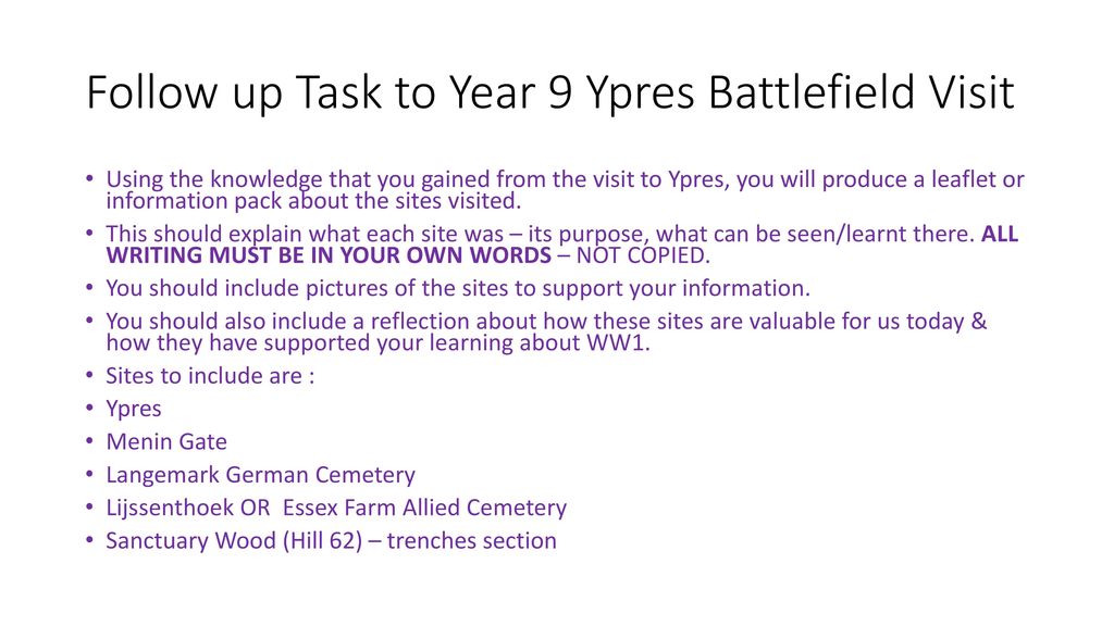 Year 9 History Visit to Ypres ppt download