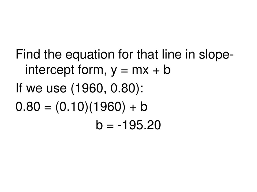 Find the equation for that line in slope-intercept form, y = mx + b