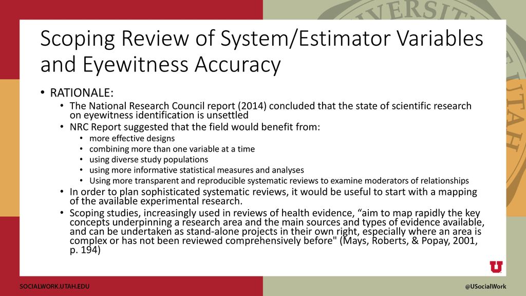 Evidence synthesis systematic reviews of eyewitness accuracy ppt download