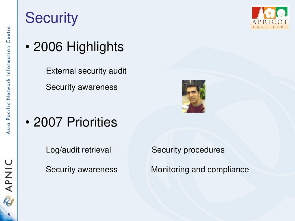 Security 2006 Highlights 2007 Priorities External security audit