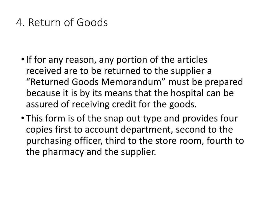 4. Return of Goods