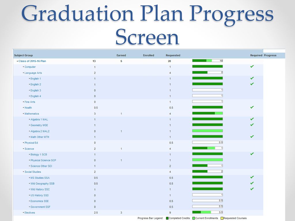 Graduation Plan Progress Screen
