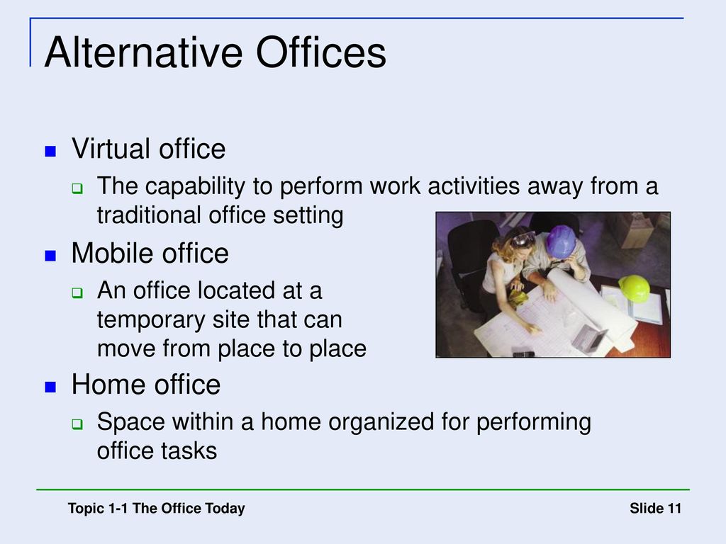 Alternative Offices Virtual office Mobile office Home office