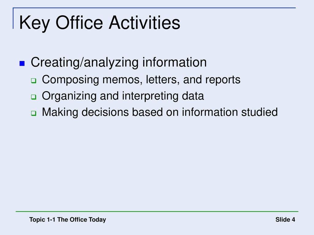 Key Office Activities Creating/analyzing information